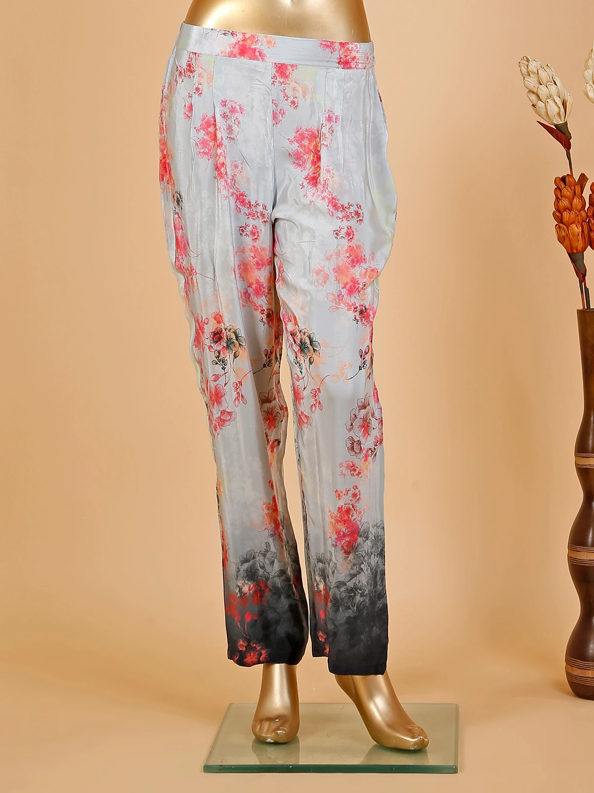 Grey And Pink Floral Printed Silk Co Ord Set 2 Grey And Pink Floral Printed Silk Co Ord Set - Image 2