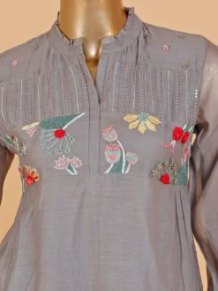 Grey Embroidery Cotton Co Ord Set