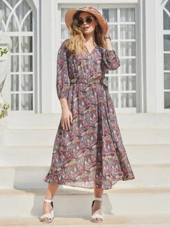 Grey Georgette Printed Casual Dress