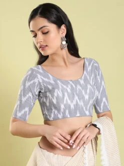 Grey Ikat Printed Blouse -Saree Luxe Shop grey ikat printed blouse 1704965973ss rf 0017 1