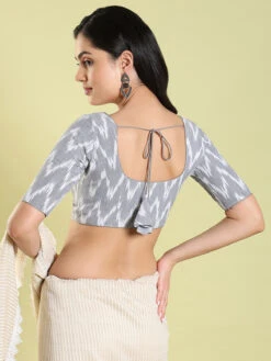 Grey Ikat Printed Blouse -Saree Luxe Shop grey ikat printed blouse 1704965974ss rf 0017 3