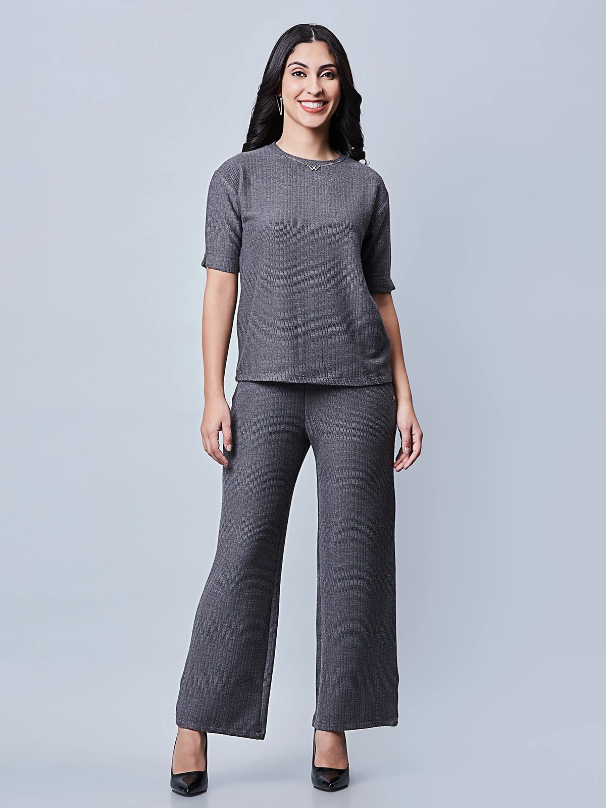 Grey Lycra Plain Co Ord Set 2 Grey Lycra Plain Co Ord Set - Image 2