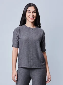 Grey Lycra Plain Co Ord Set