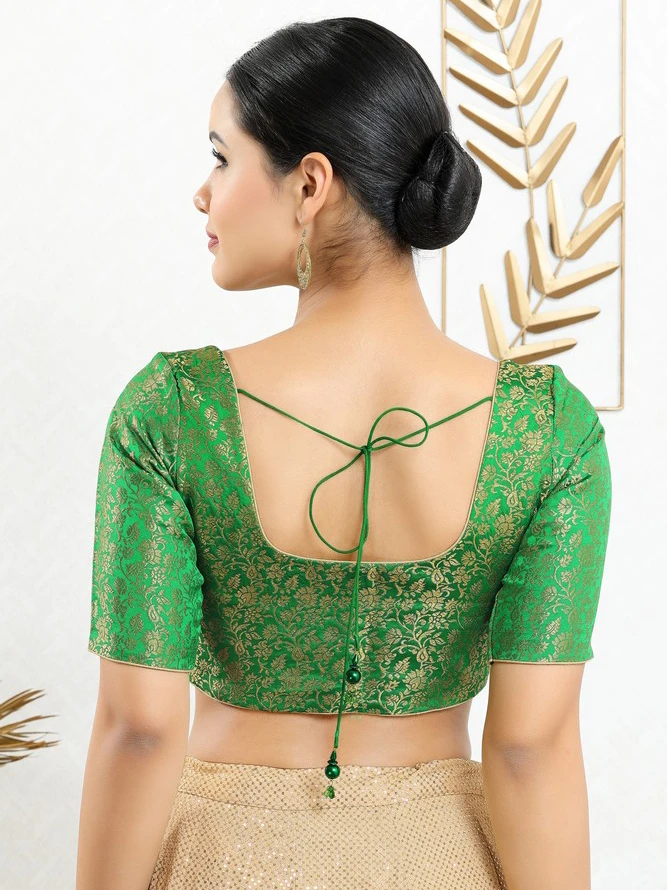 Jacquard Green Ready Made Blouse 4 Jacquard Green Ready Made Blouse - Image 4