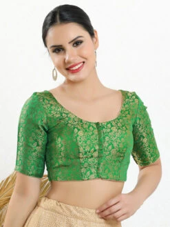 Jacquard Green Ready Made Blouse 6 Jacquard Green Ready Made Blouse -Saree Luxe Shop jacquard green ready made blouse 1684139702x 1126 elb green 3