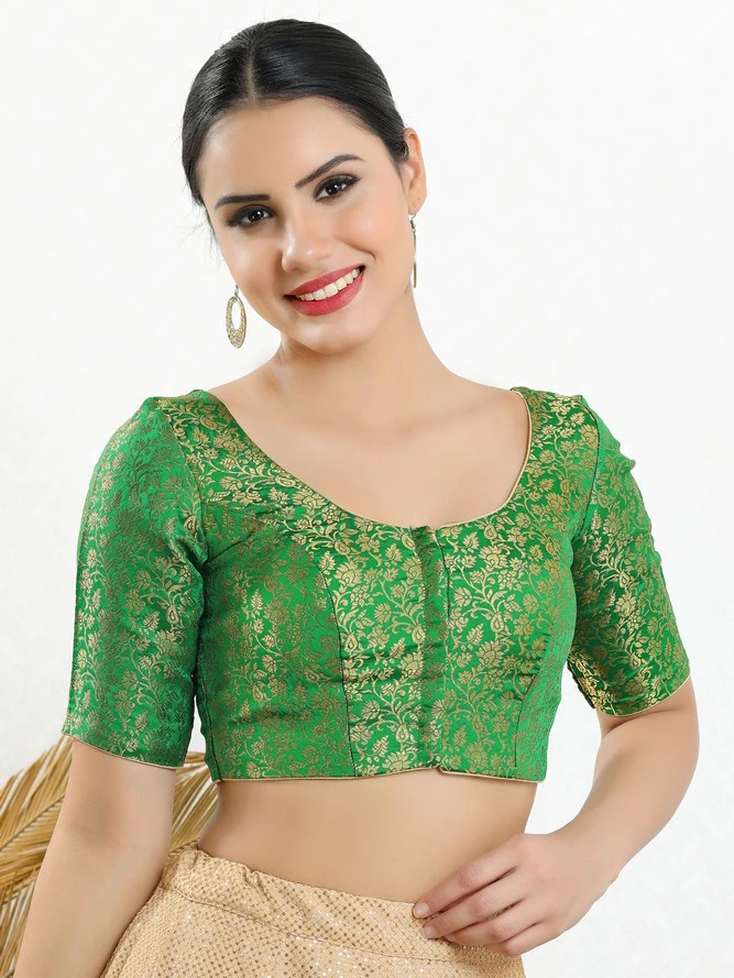 Jacquard Green Ready Made Blouse 3 Jacquard Green Ready Made Blouse - Image 3