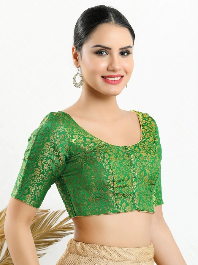 Jacquard Green Ready Made Blouse 2 Jacquard Green Ready Made Blouse - Image 2