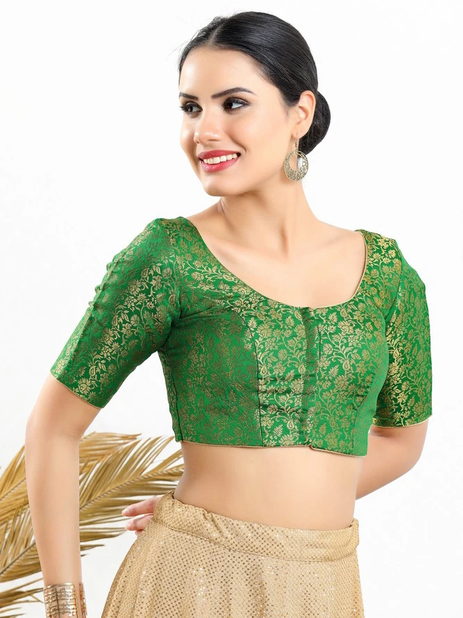 Jacquard Green Ready Made Blouse 1 Jacquard Green Ready Made Blouse