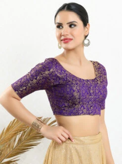 Jacquard Purple Ready Made Blouse -Saree Luxe Shop jacquard purple ready made blouse 1684135506x 1126 elb brinjal 5