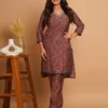Latest Brown Printed Silk Co Ord Set