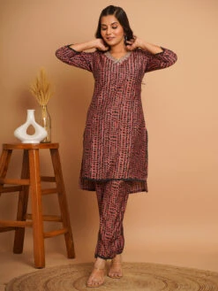 Latest Brown Printed Silk Co Ord Set -Saree Luxe Shop latest brown printed silk co ord set 1696742450as2805159 3