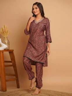 Latest Brown Printed Silk Co Ord Set -Saree Luxe Shop latest brown printed silk co ord set 1696742450as2805159 5