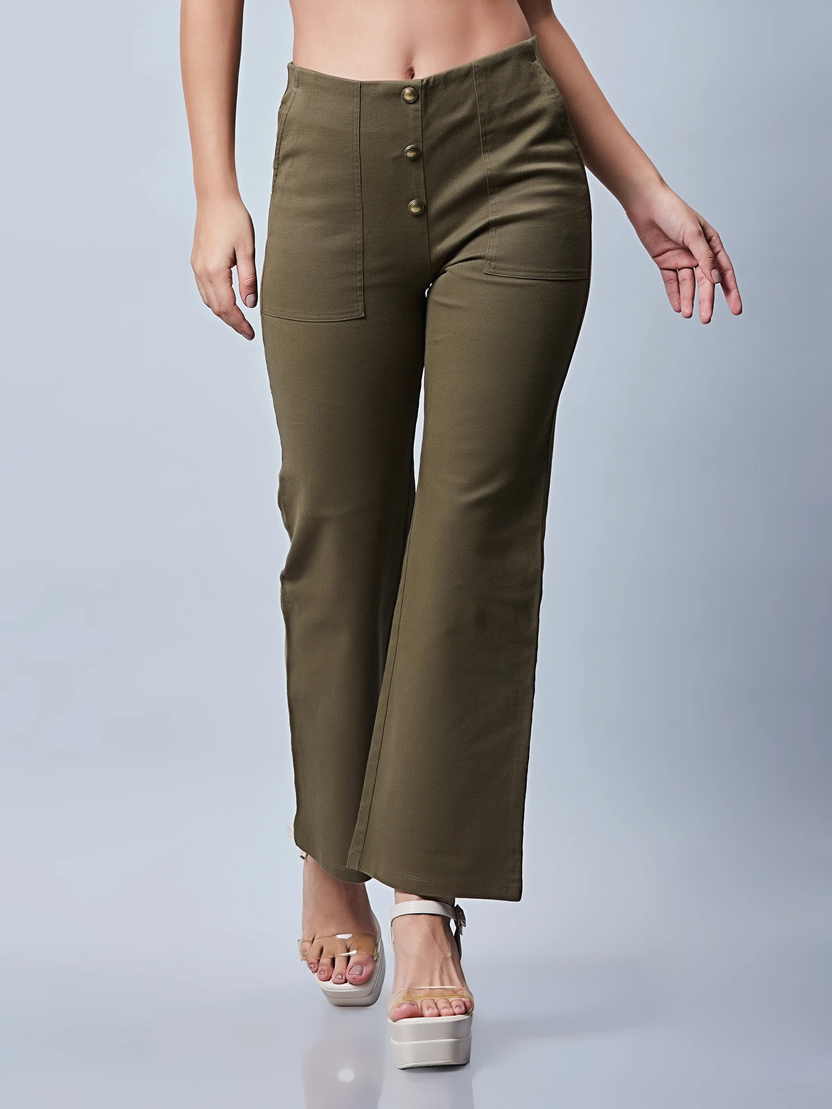 Latest Olive Cotton Plain Pant 2 Latest Olive Cotton Plain Pant - Image 2
