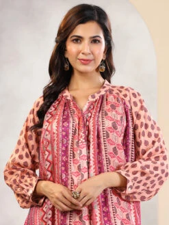 Latest Peach Printed Co Ord Set In Silk -Saree Luxe Shop latest peach printed co ord set in silk 1688104562as2700253 5