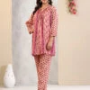 Latest Peach Printed Co Ord Set In Silk