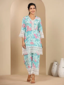 Latest Sky Blue Silk Co Ord Set