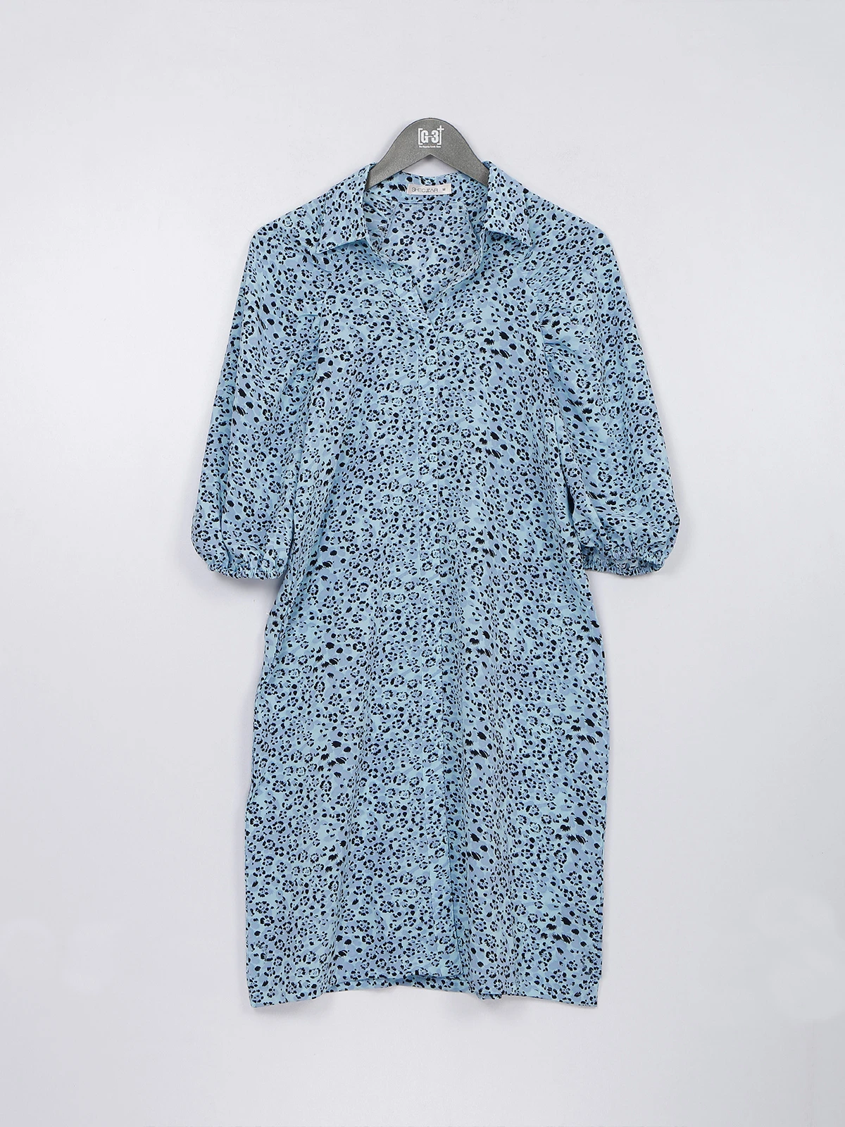 Light Blue Printed Casual Dress 2 Light Blue Printed Casual Dress - Image 2