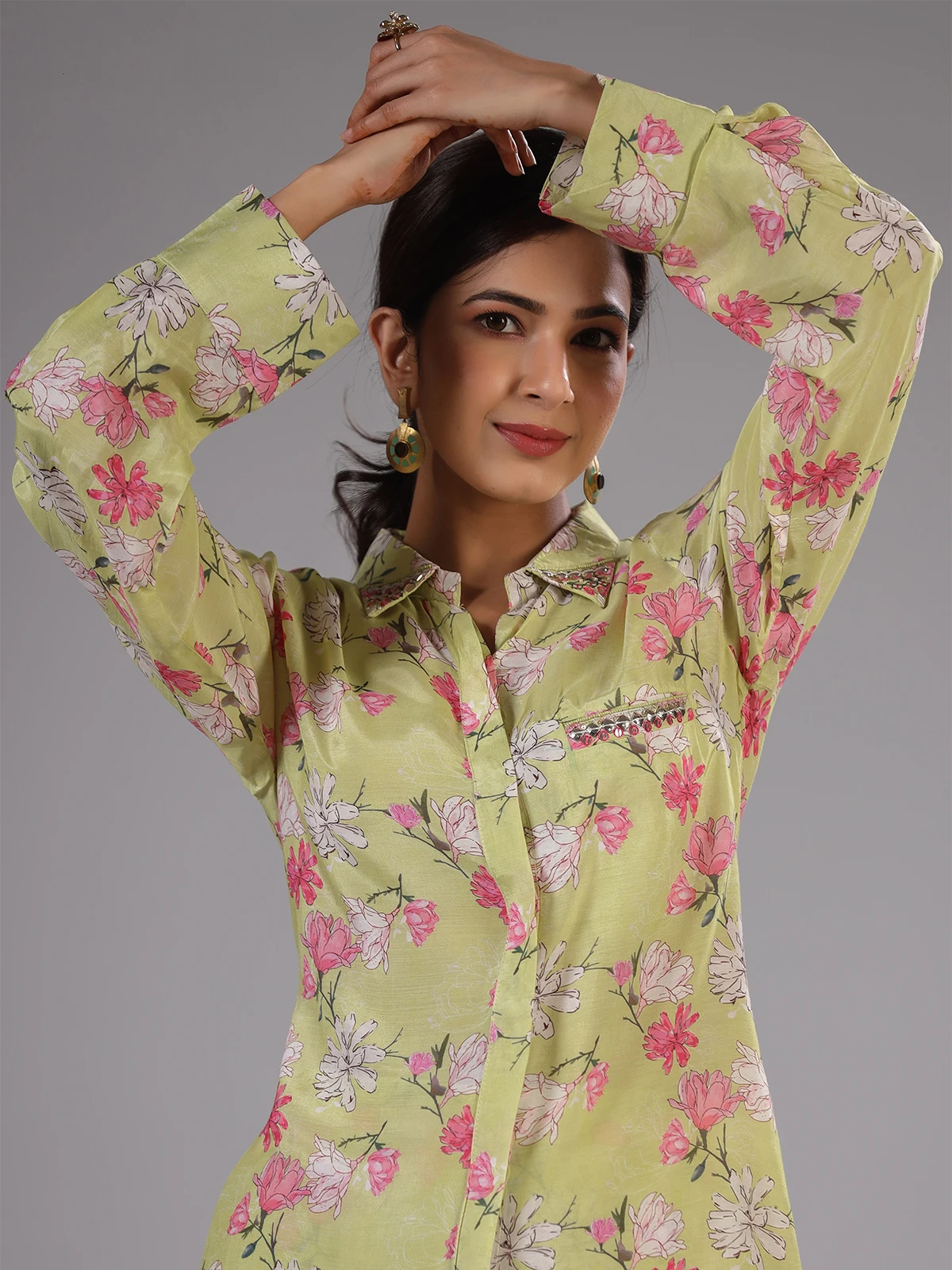 Light Green Floral Printed Co Ord Set 2 Light Green Floral Printed Co Ord Set - Image 2