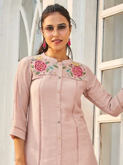 Light Pink Cotton Co Ord Set For Casual