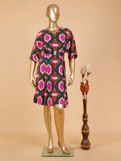 Magenta And Green Printed Dress