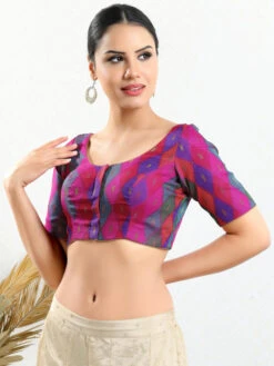 Magenta Jacquard Ready Made Blouse -Saree Luxe Shop magenta jacquard ready made blouse 1683696919x 817 elb pink multi 3