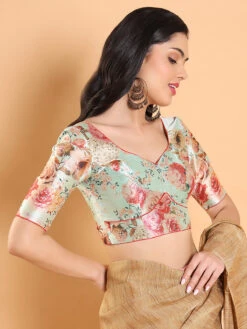 Mint Green Silk Floral Printed Blouse 8 Mint Green Silk Floral Printed Blouse -Saree Luxe Shop mint green silk floral printed blouse 1703938110plssb00043 pigr 1