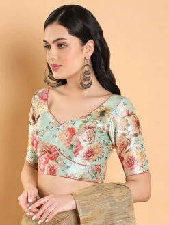 Mint Green Silk Floral Printed Blouse 9 Mint Green Silk Floral Printed Blouse -Saree Luxe Shop mint green silk floral printed blouse 1703938111plssb00043 pigr 2