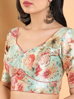 Mint Green Silk Floral Printed Blouse 7 Mint Green Silk Floral Printed Blouse -Saree Luxe Shop mint green silk floral printed blouse 1703938111plssb00043 pigr 6