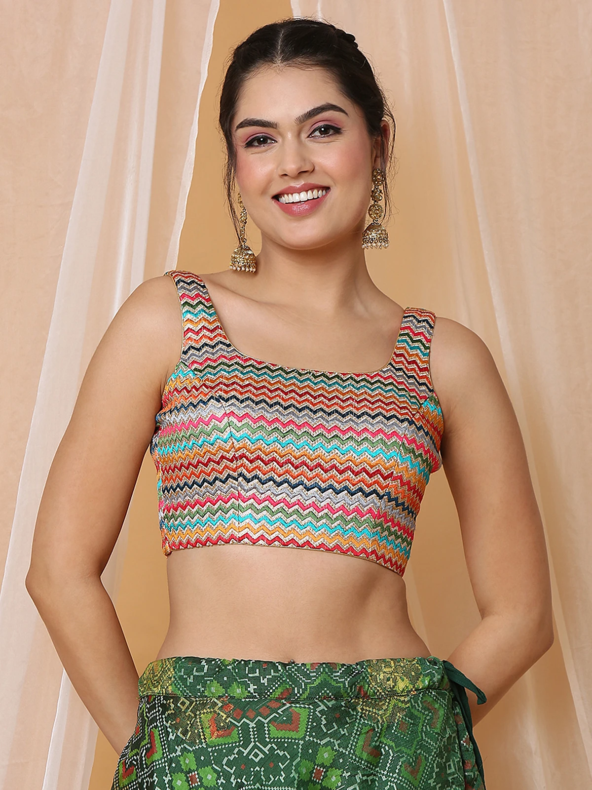 Multi Color Silk Sleeveless Blouse 5 Multi Color Silk Sleeveless Blouse - Image 5