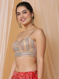 Multi Color Stripe Georgette Blouse 7 Multi Color Stripe Georgette Blouse -Saree Luxe Shop multi color stripe georgette blouse 1704442647ssb4519 gold 3