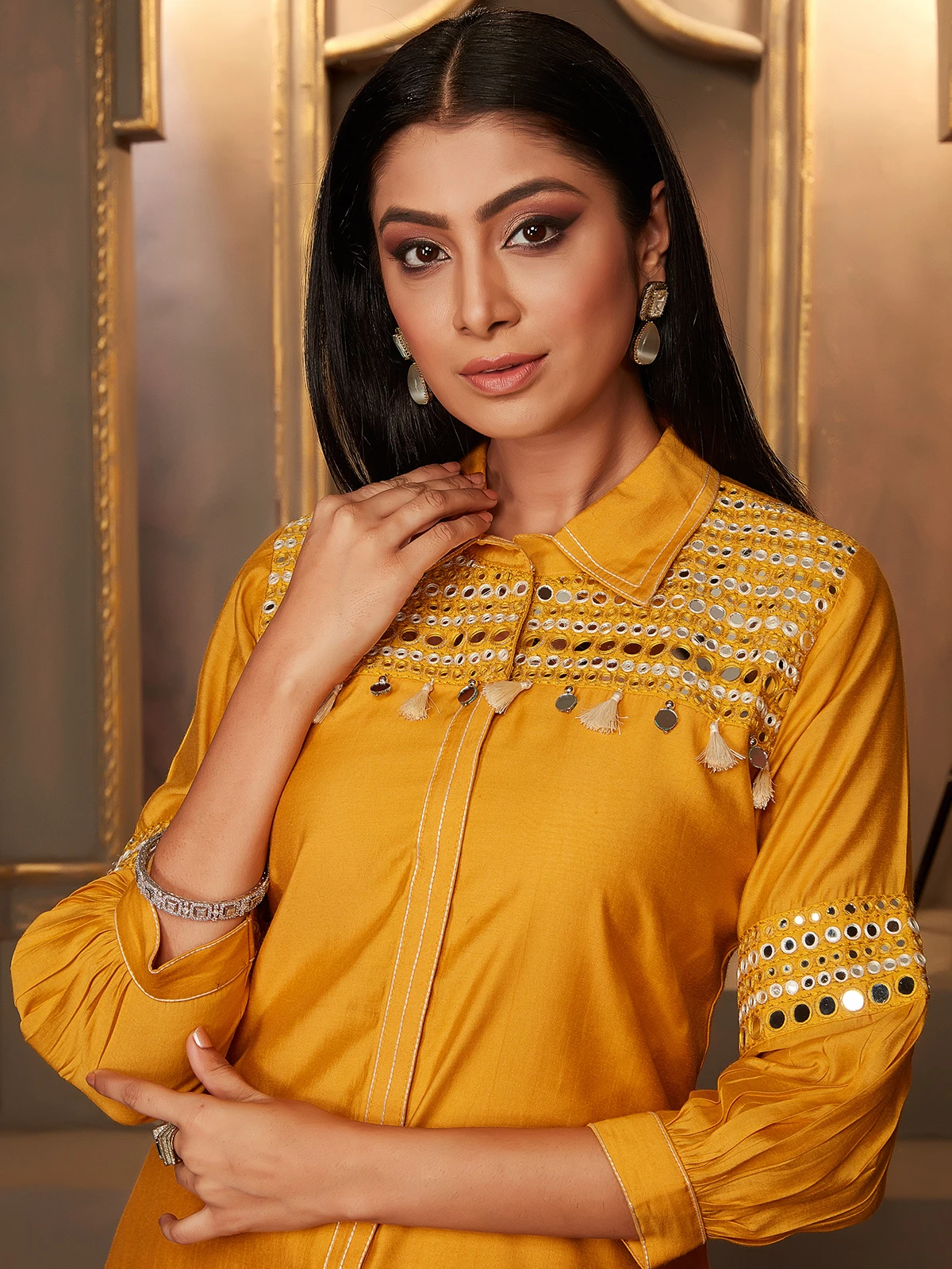 Mustard Yellow Modal Silk Co Ord Set 2 Mustard Yellow Modal Silk Co Ord Set - Image 2