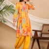 Mustard Yellow Printed Silk Co Ord Set
