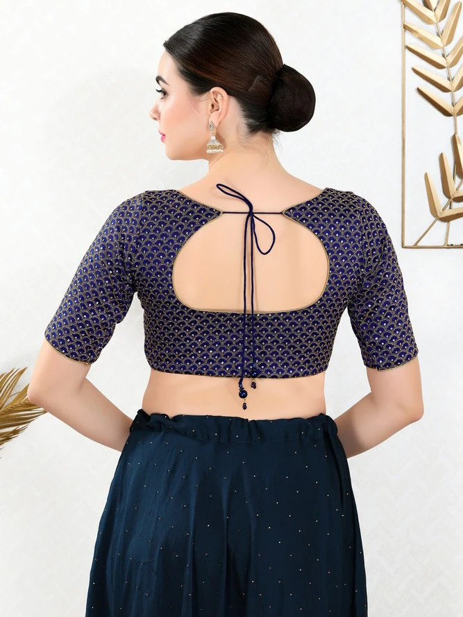 Navy Plain Art Silk Blouse 3 Navy Plain Art Silk Blouse - Image 3