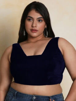 Navy Plain Velvet Blouse