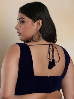 Navy Plain Velvet Blouse -Saree Luxe Shop navy plain velvet blouse 1703074387plssb00025 nvbl 2