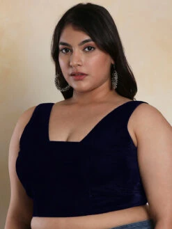 Navy Plain Velvet Blouse -Saree Luxe Shop navy plain velvet blouse 1703074388plssb00025 nvbl 4