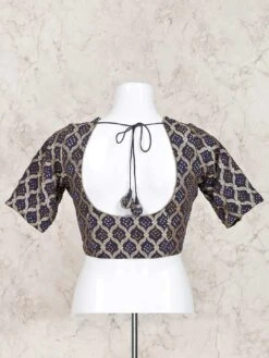 Navy Printed With Zari Weaved Bandhej Blouse