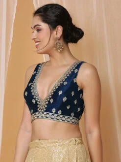 Navy Silk Sleeveless Blouse -Saree Luxe Shop navy silk sleeveless blouse 1704449564ssb4530 nvbl 3