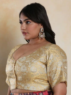 Newest Beige Brocade Blouse -Saree Luxe Shop newest beige brocade blouse 1703071252plssb00007 gold 3