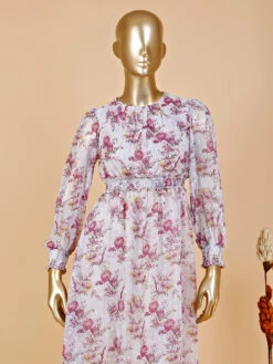 Off White Georgette Printed Dress