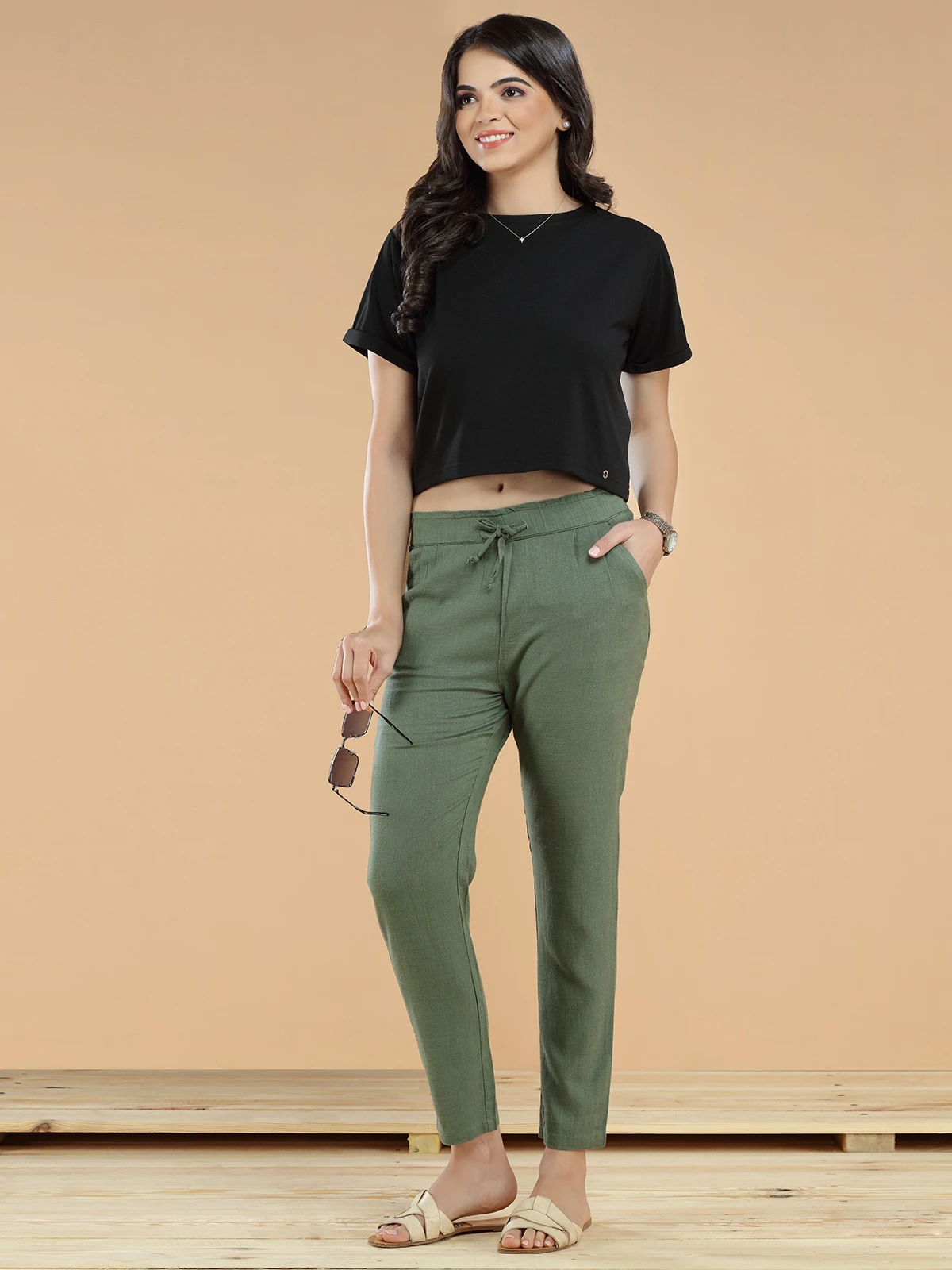 Olive Plain Linen Pant For Casual