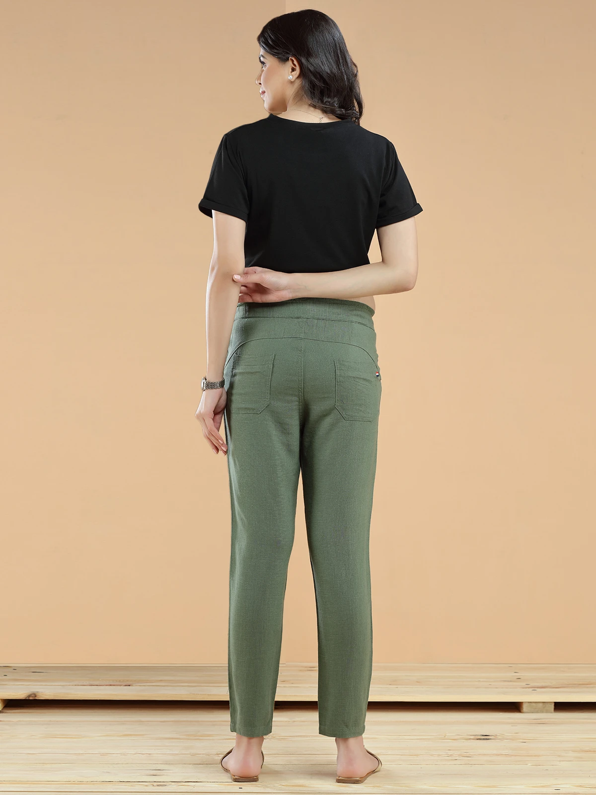 Olive Plain Linen Pant For Casual - Image 4