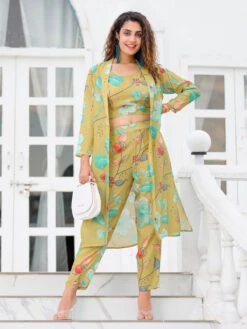 Olive Jacket Style Printed Co Ord Set
