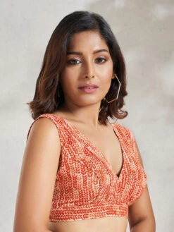 Orange Cotton Printed Blouse