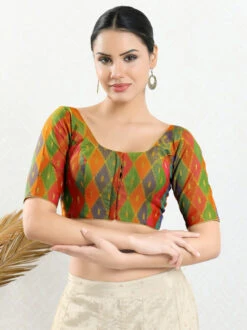 Orange Jacquard Ready Made Blouse -Saree Luxe Shop orange jacquard ready made blouse 1683696689x 817 elb mustard 3