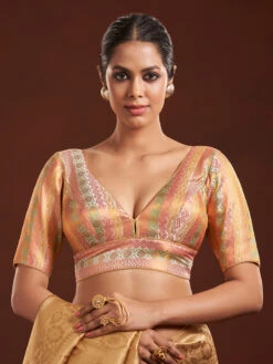 Peach Brocade Zari Weaving Blouse