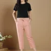Peach Cotton Casual Wear Plain Pant