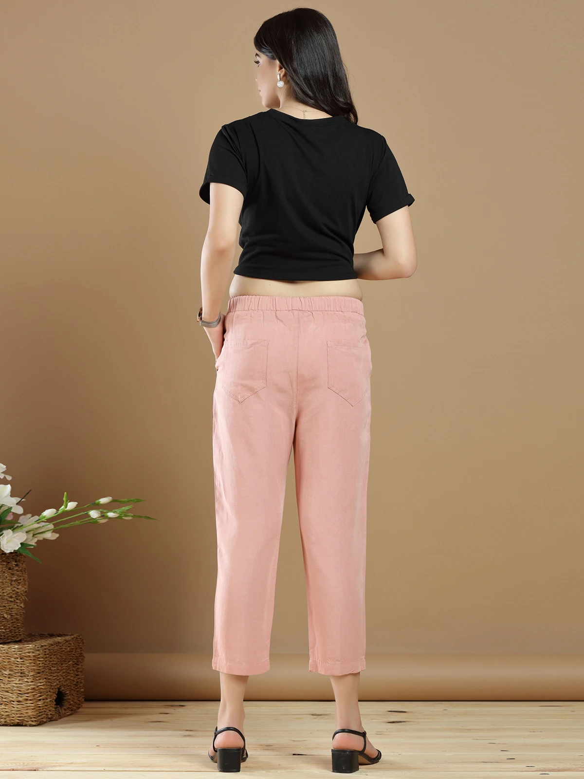 Peach Cotton Casual Wear Plain Pant 3 Peach Cotton Casual Wear Plain Pant - Image 3