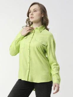 Pepe Jeans Neon Green Viscose Plain Shirt