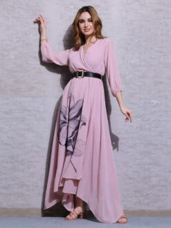 Pink Nine Floral Printed Pink Dress 3 Pink Nine Floral Printed Pink Dress -Saree Luxe Shop pink nine floral printed pink dress 1698059716pl 04666 1